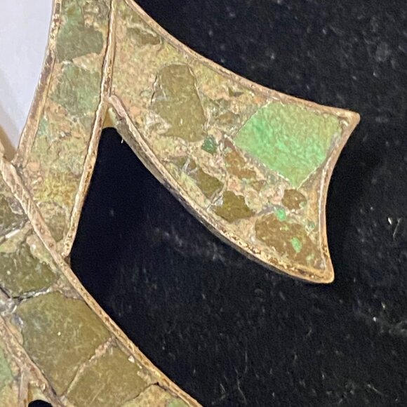 2.5" x 1.75" Vintage Mexican Taxco Sterling Silver & Crushed Stone Earrings - Picture 6 of 16